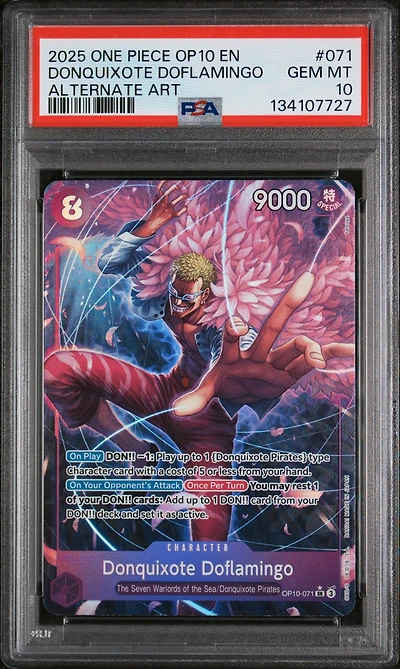 2025 One Piece Op10-royal Blood 071 Donquixote Doflamingo Alternate Art PSA 10