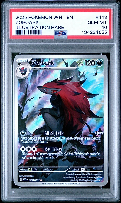 2025 Pokemon Wht En-white Flare 143 Zoroark Illustration Rare PSA
