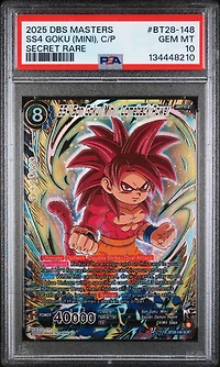 2025 Dragon Ball Super Card Game Masters Series 28 Prismatic Clash Bt28-148 Ss4 Son Goku (mini), Comeback Power Secret Rare PSA 10