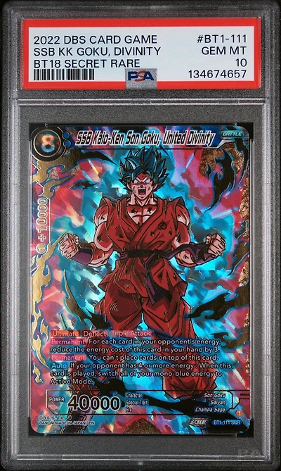 2022 Dragon Ball Super Card Game Series 18 Dawn Of The Z-legends Bt1-111 Ssb Kaio-ken Son Goku, United Divinity Bt18 Secret Rare PSA 10
