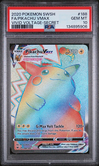 2020 Pokemon Sword & Shield Vivid Voltage 188 Full Art/pikachu Vmax Secret PSA