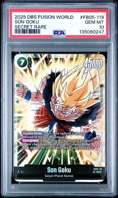 2025 Dragon Ball Super Card Game Fusion World New Adventure Fb05-119 Son Goku Secret Rare PSA 10