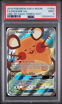 2019 Pokemon Sun & Moon Unbroken Bonds 195a Full Art/dedenne Gx 2020 Yellow A Alternate Art Trainer's Toolkit PSA 9