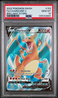 2022 Pokemon Sword & Shield Brilliant Stars 153 Full Art/charizard V PSA