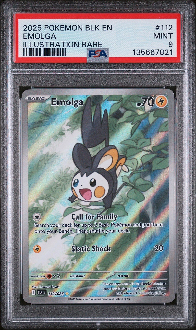 2025 Pokemon Blk En-black Bolt 112 Emolga Illustration Rare PSA 9