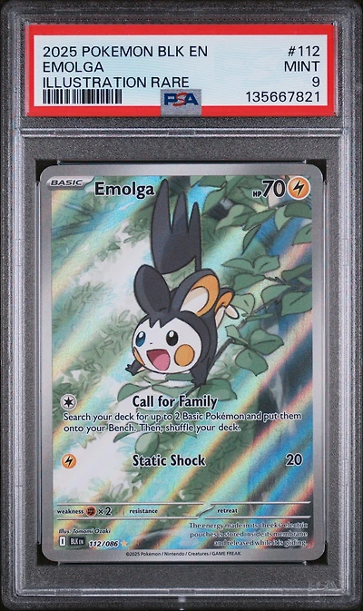 2025 Pokemon Blk En-black Bolt 112 Emolga Illustration Rare PSA 9
