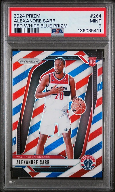 2024 Panini Prizm 264 Alexandre Sarr Red White Blue Prizm PSA 9