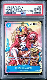 2024 One Piece Promos 043 Monkey D. Luffy 2nd Anniversary Tournament-participation PSA 10