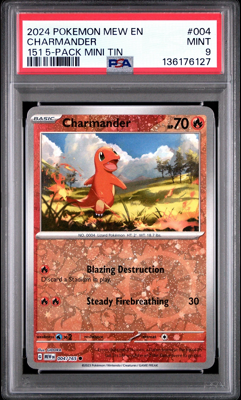 2024 Pokemon Mew En-151 004 Charmander 151 5-pack Mini Tin PSA 9