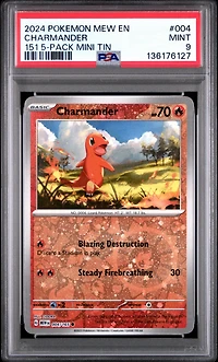 2024 Pokemon Mew En-151 004 Charmander 151 5-pack Mini Tin PSA 9
