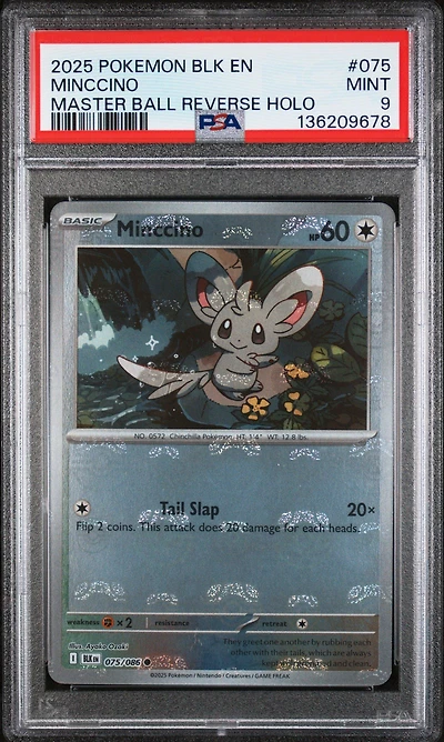 2025 Pokemon Blk En-black Bolt 075 Minccino Master Ball Reverse Holo PSA 9