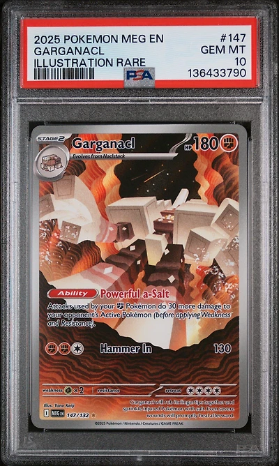 2025 Pokemon Meg En-mega Evolution 147 Garganacl Illustration Rare PSA