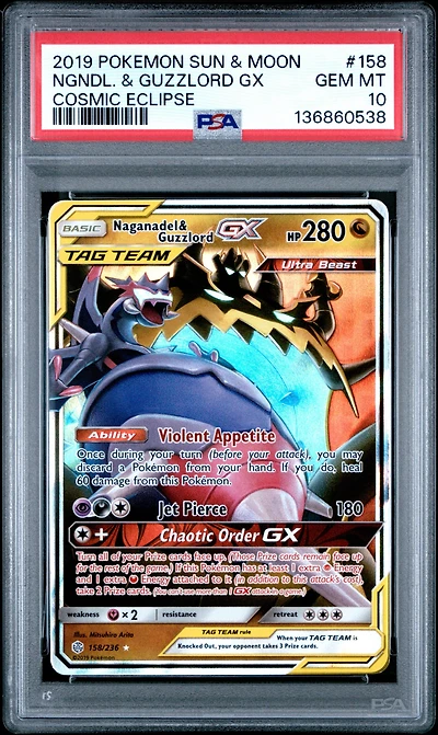 2019 Pokemon Sun & Moon Cosmic Eclipse 158 Naganadel & Guzzlord Gx PSA