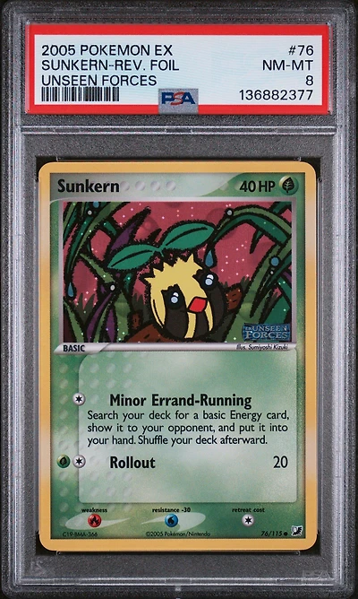 2005 Pokemon Ex Unseen Forces 76 Sunkern-reverse Foil PSA 8