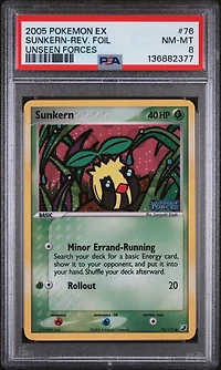 2005 Pokemon Ex Unseen Forces 76 Sunkern-reverse Foil PSA 8