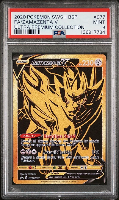 2020 Pokemon Swsh Black Star Promo 077 Full Art/zamazenta V Ultra Premium Collection PSA