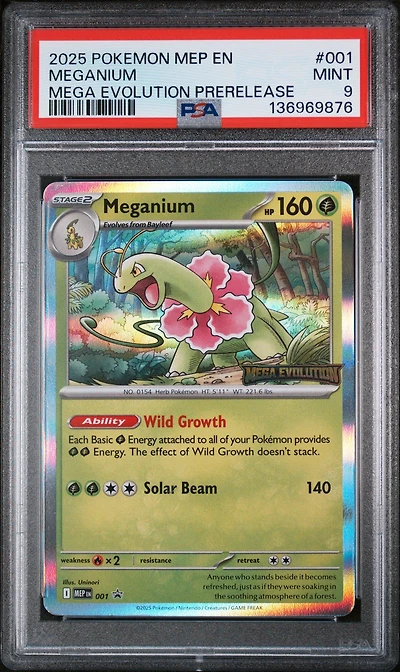 2025 Pokemon Mep En-me Black Star Promo 001 Meganium Mega Evolution Prerelease PSA 9