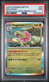 2025 Pokemon Mep En-me Black Star Promo 001 Meganium Mega Evolution Prerelease PSA 9