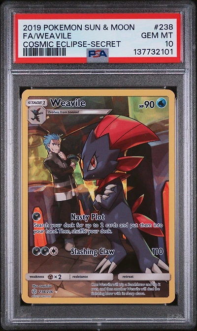 2019 Pokemon Sun & Moon Cosmic Eclipse 238 Full Art/weavile Secret PSA