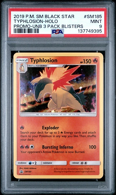 2019 Pokemon Sm Black Star Promo Sm185 Typhlosion-holo Unbroken Bonds Three Pack Blisters PSA 9