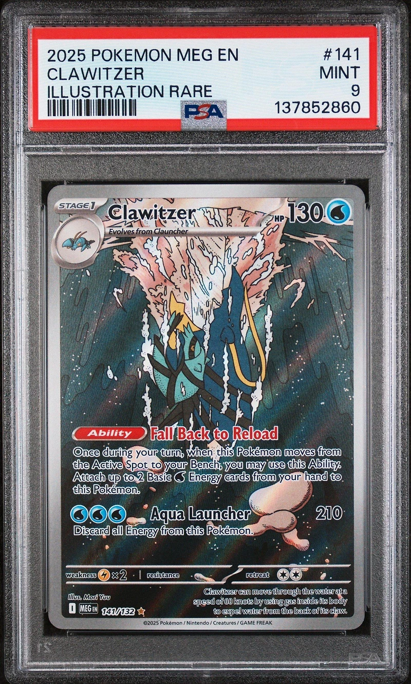 2025 Pokemon Meg En-mega Evolution 141 Clawitzer Illustration Rare PSA
