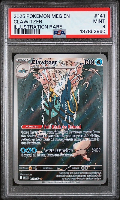 2025 Pokemon Meg En-mega Evolution 141 Clawitzer Illustration Rare PSA