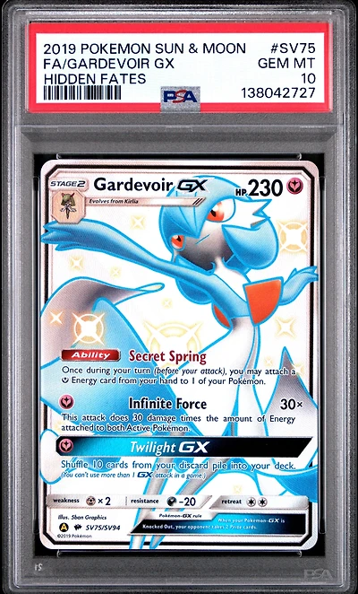 2019 Pokemon Sun & Moon Hidden Fates Sv75 Full Art/gardevoir Gx PSA