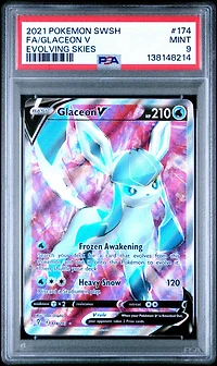 2021 Pokemon Sword & Shield Evolving Skies 174 Full Art/glaceon V PSA 9