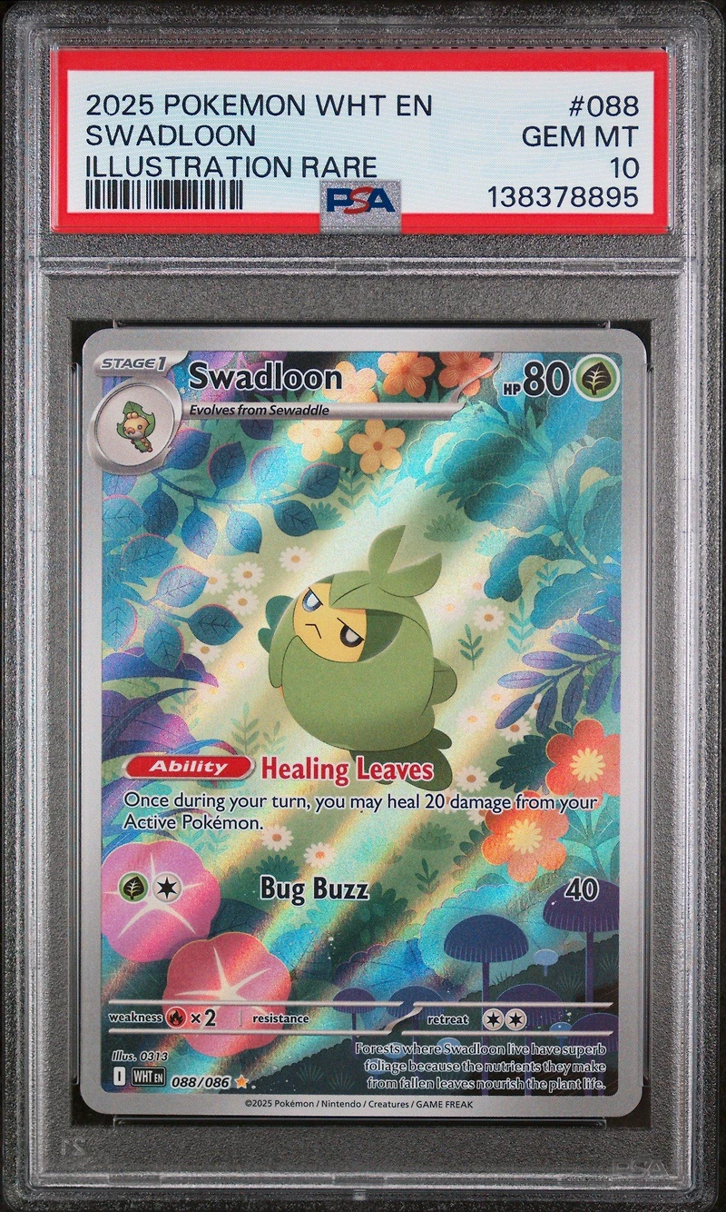 2025 Pokemon Wht En-white Flare 088 Swadloon Illustration Rare PSA 10