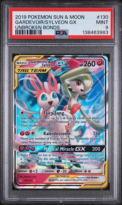 2019 Pokemon Sun & Moon Unbroken Bonds 130 Gardevoir & Sylveon Gx PSA 9