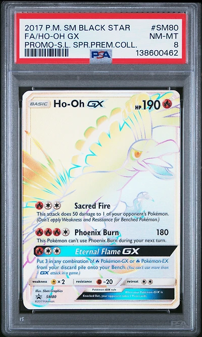 2017 Pokemon Sm Black Star Promo Sm80 Full Art/ho-oh Gx Shining Legends Super Premium Collection PSA 8