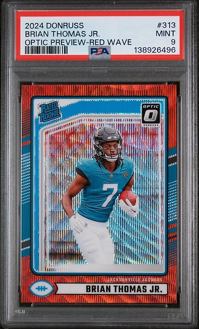 2024 Panini Donruss 313 Brian Thomas Jr. Optic Preview-red Wave PSA 9