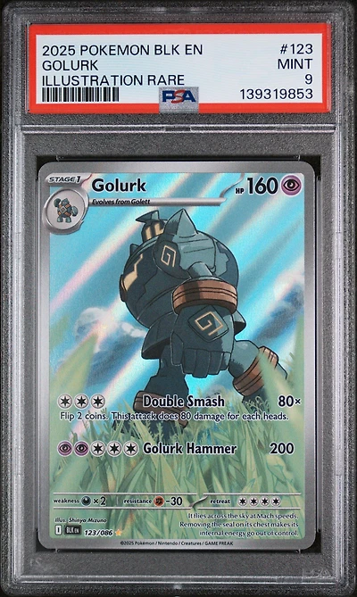 2025 Pokemon Blk En-black Bolt 123 Golurk Illustration Rare PSA 9