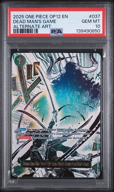 2025 One Piece Op12-legacy Of The Master 037 Demon Aura Nine-sword Style Asura Blades Drawn Dead Man's Game Alternate Art PSA 10
