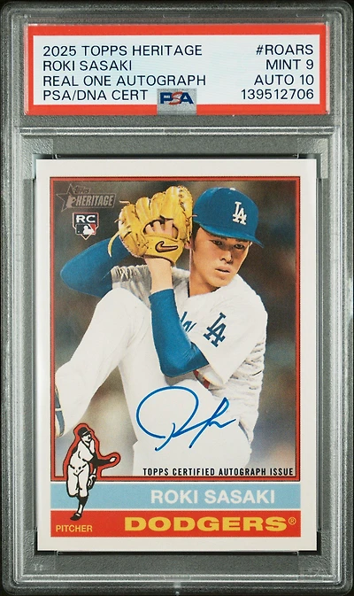 2025 Topps Heritage Real One Autographs Roars Roki Sasaki PSA 9