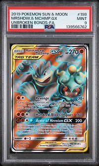 2019 Pokemon Sun & Moon Unbroken Bonds 198 Full Art/marshadow & Machamp Gx PSA 9