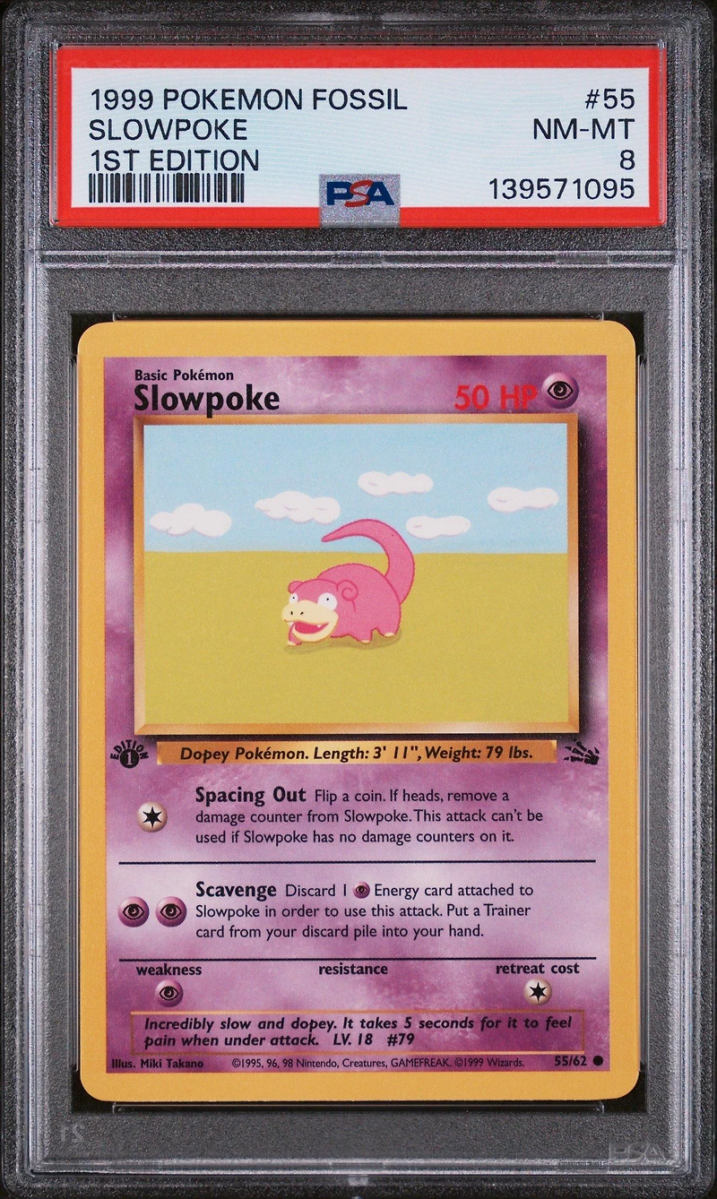 1999 Pokemon Fossil 55 Slowpoke 1st Edition PSA 8