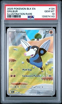 2025 Pokemon Blk En-black Bolt 124 Drilbur Illustration Rare PSA 10