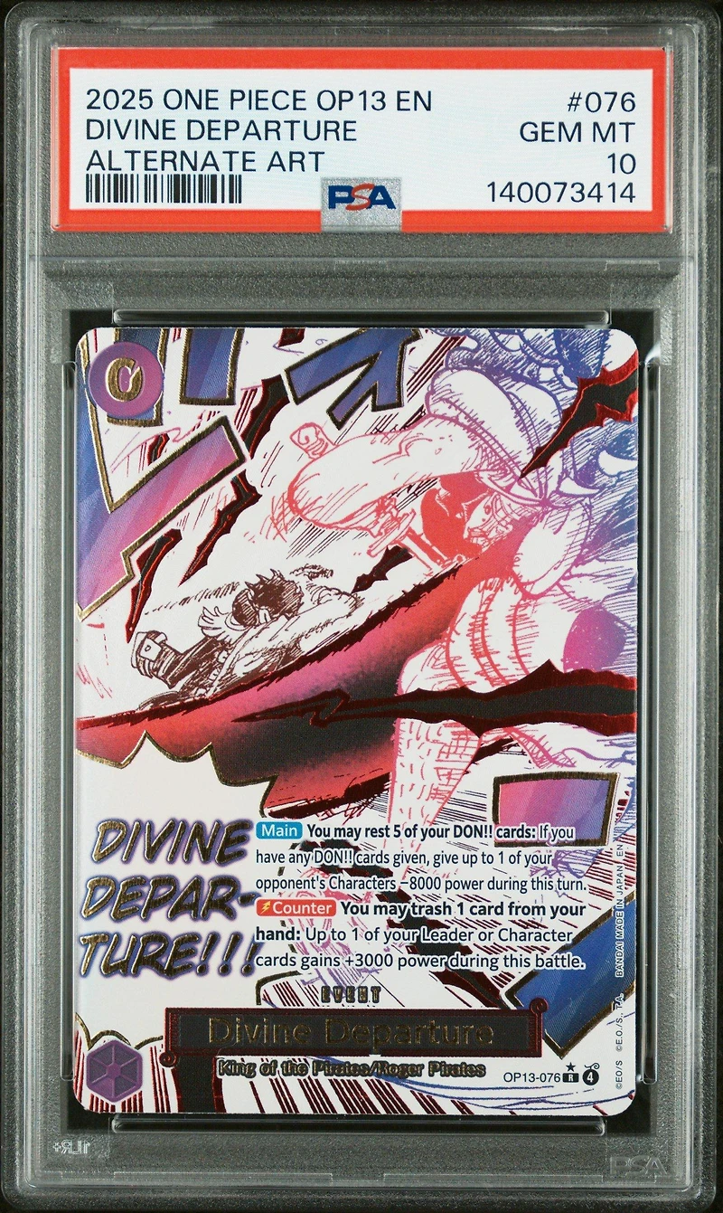 2025 One Piece Op13-carrying On His Will 076 Divine Departure Alternate Art PSA 10
