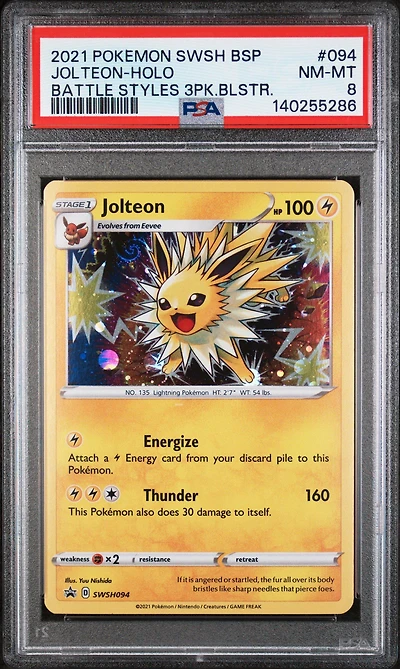 2021 Pokemon Swsh Black Star Promo 094 Jolteon-holo Battle Styles Three Pack Blisters PSA 8
