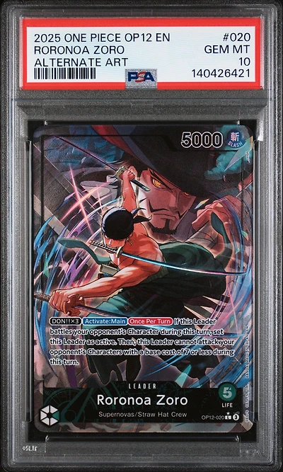 2025 One Piece Op12-legacy Of The Master 020 Roronoa Zoro Alternate Art PSA 10