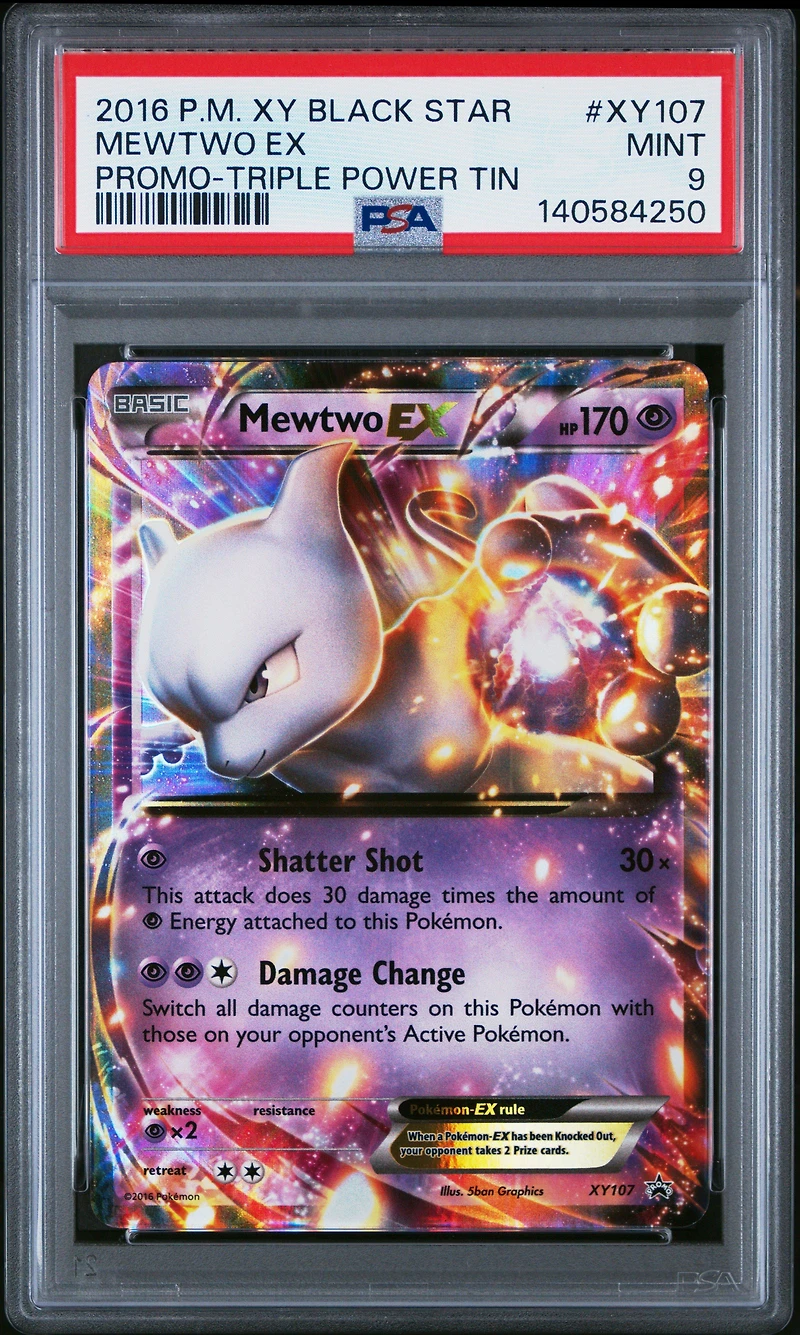 2016 Pokemon Xy Black Star Promo Xy107 Mewtwo Ex Triple Power Tin PSA 9