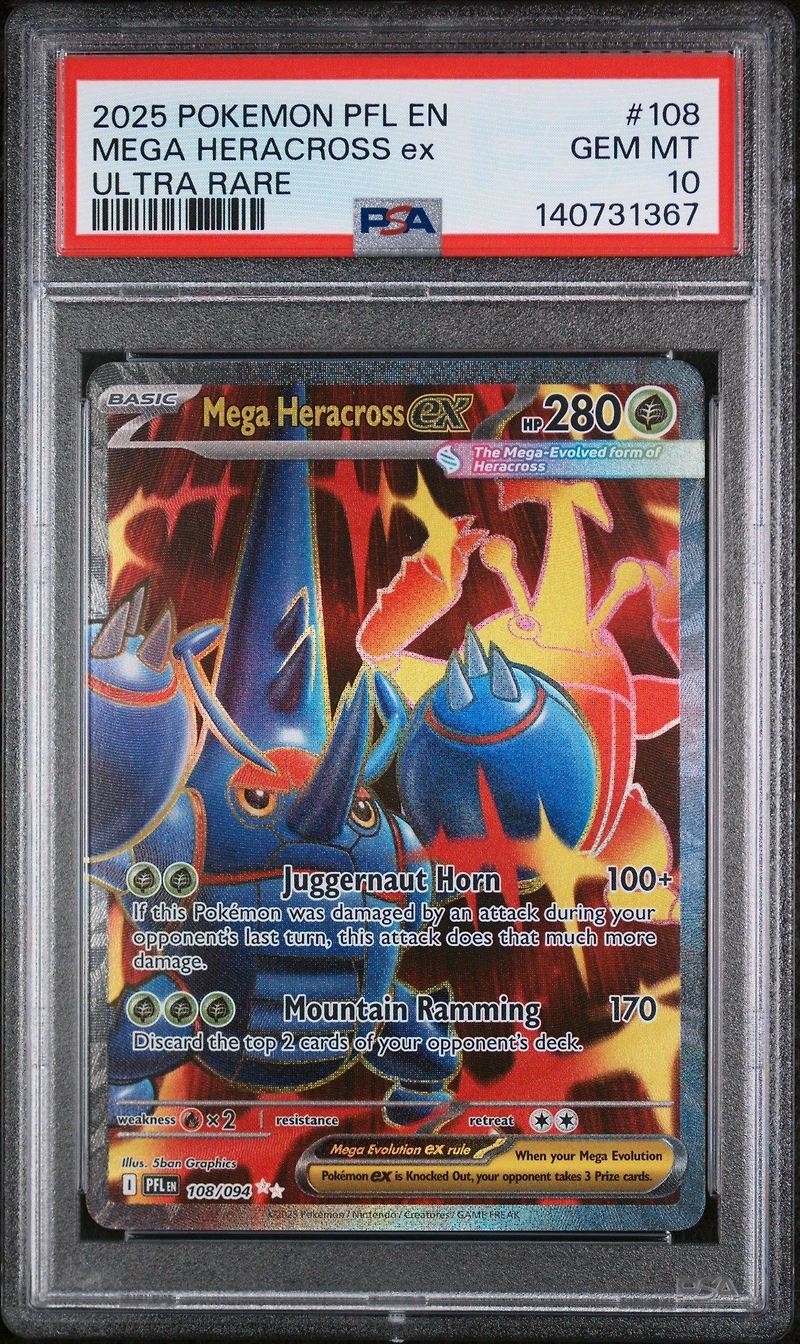 2025 Pokemon Pfl En-phantasmal Flames 108 Mega Heracross Ex Ultra Rare PSA