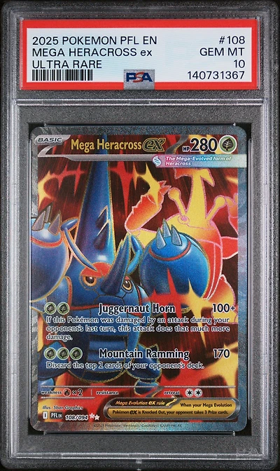 2025 Pokemon Pfl En-phantasmal Flames 108 Mega Heracross Ex Ultra Rare PSA