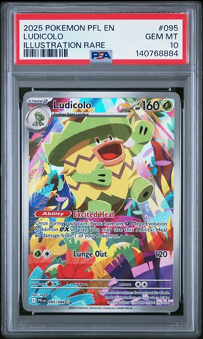 2025 Pokemon Pfl En-phantasmal Flames 095 Ludicolo Illustration Rare PSA