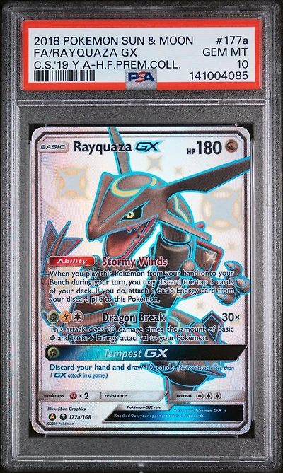 2018 Pokemon Sun & Moon Celestial Storm 177a Full Art/rayquaza Gx 2019 Yellow A Hidden Fates Premium Collection PSA