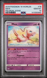 2019 Pokemon 2019 World Championships Deck: Pikarom Judge 76 Mew PSA 10