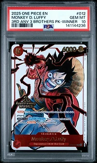 2025 One Piece 3rd Anniversary Tournament 3 Brothers Pack 012 Monkey D. Luffy Winner PSA 10