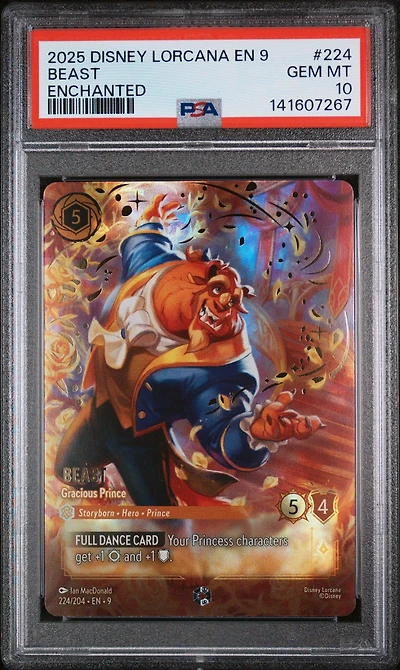2025 Disney Lorcana En 9-fabled 224 Beast - Gracious Prince Enchanted PSA 10