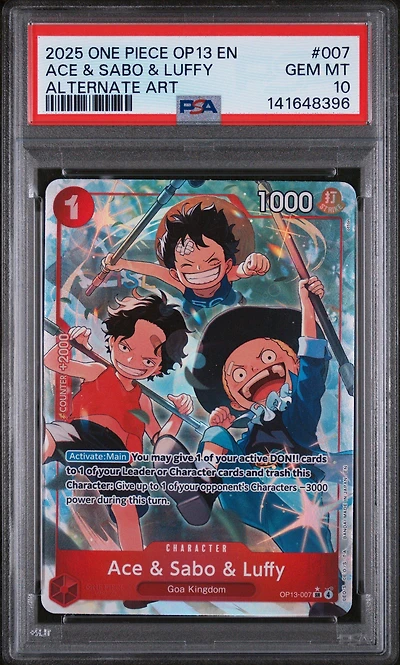 2025 One Piece Op13-carrying On His Will 007 Ace & Sabo & Luffy Alternate Art PSA 10